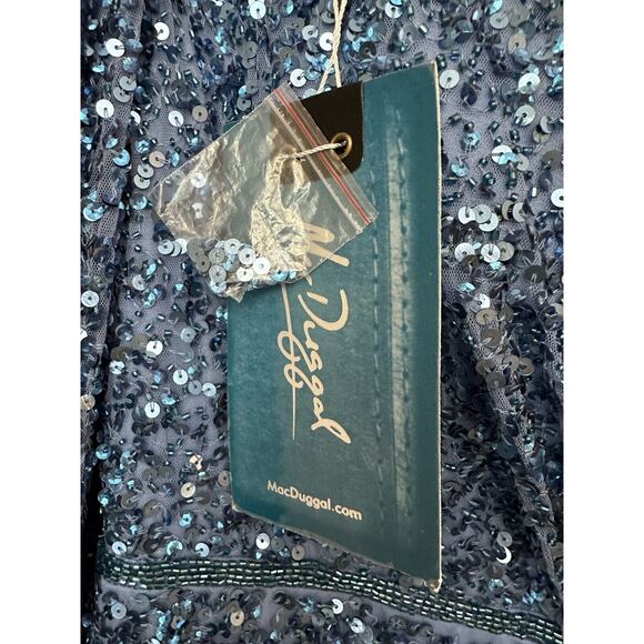 New Mac Duggal Blue Sequin Embellished V-Neck Evening Dress 5510 Size 8 - Picture 8 of 13